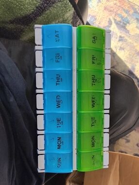Weekly AM/PM Pill Organizer - Blue & Green